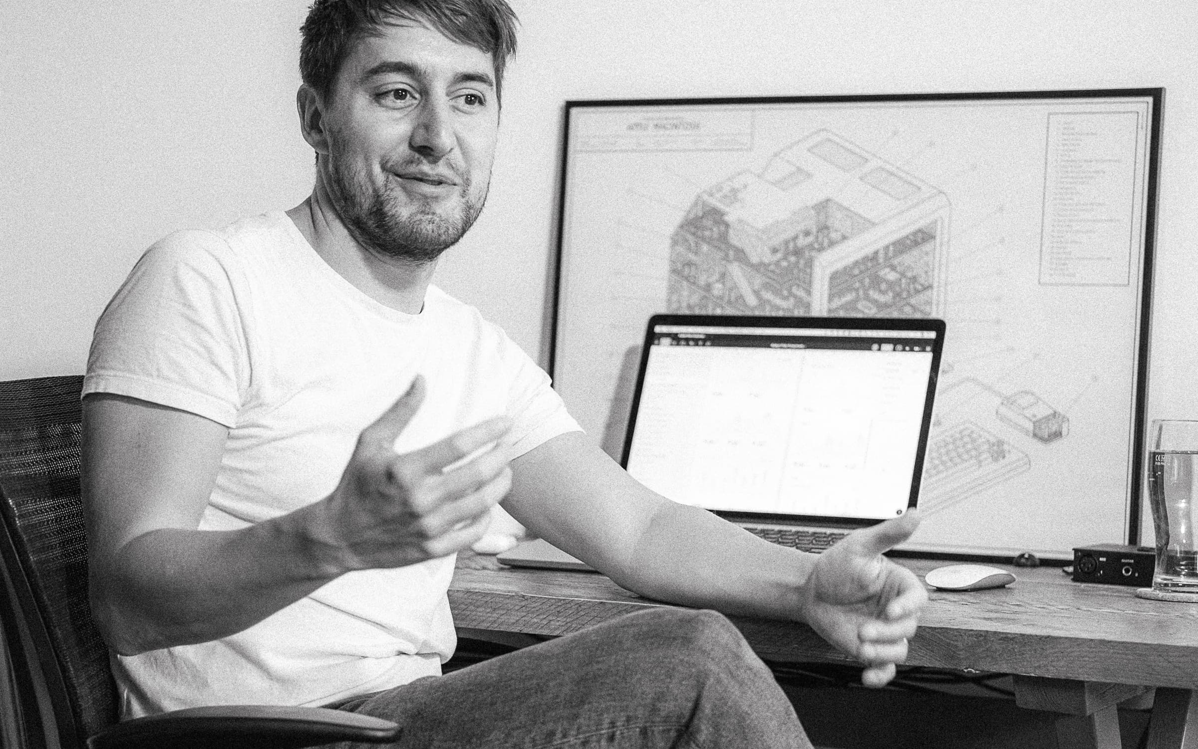 James working at a desk